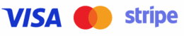 Logouri pentru Visa, Mastercard și Stripe afișate &icirc;ntr-un r&acirc;nd pe un fundal alb, ideale pentru platformele care oferă servicii de certificat constatator sau certificat constatator extins.