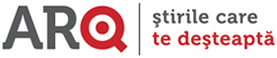 Logo cu textul "ARQ" cu litere mari și "știrile care te deșteaptă" cu litere mai mici &icirc;n dreapta, ideal pentru platformele care oferă eliberare cazier auto online sau pentru cele care transmit informații actualizate despre serviciile cazier auto online.
